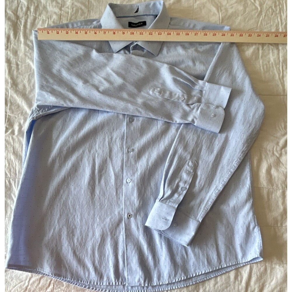 Nautica Men's XXL Light Blue Dot Dress Shirt Long Sleeve Cotton Polyester